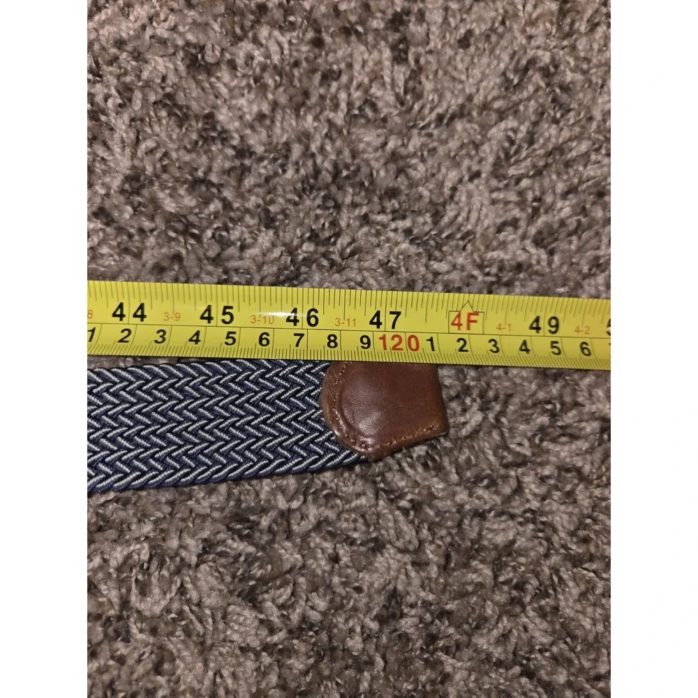Tommy Bahama Men's Belt Size L Navy Braided Woven Stretch & Brown Leather